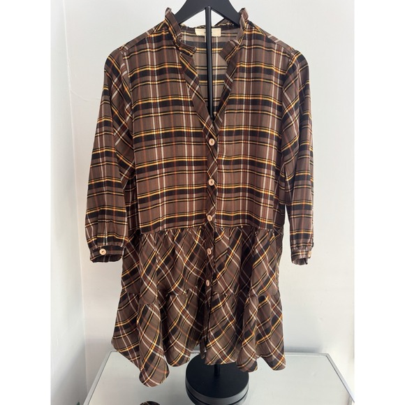 entro Tops - Entro Womens Sz M Brown Plaid Peplum Tunic Cottagecore‎